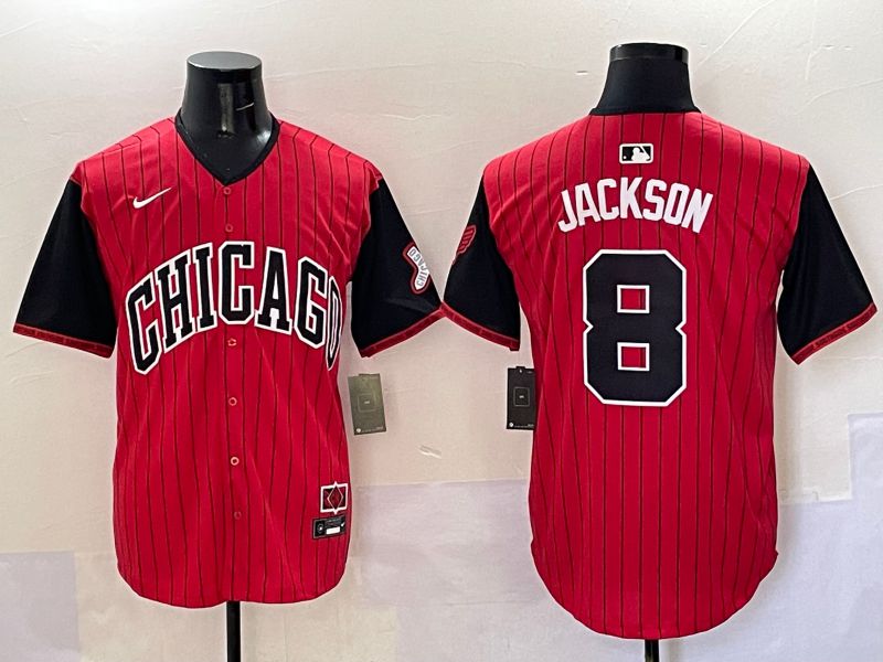 Men Chicago White Sox #8 Jackson Red Stripe Joint Name Nike 2025 MLB Jersey style 1